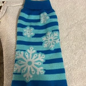 Dog Sweater With Snowflakes & Blue Stripes